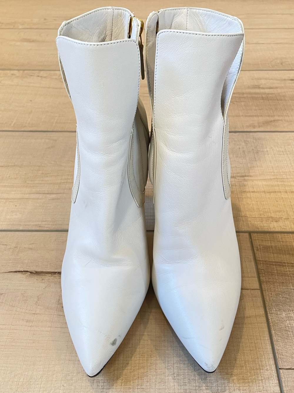 Brunomagli White Pointed Stiletto Leather Ankle Boots with Side Zip size 37 - Picture 7 of 12